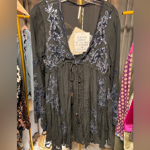 Free People Lita Embellished Mini Dress in black - Picture 9 of 12